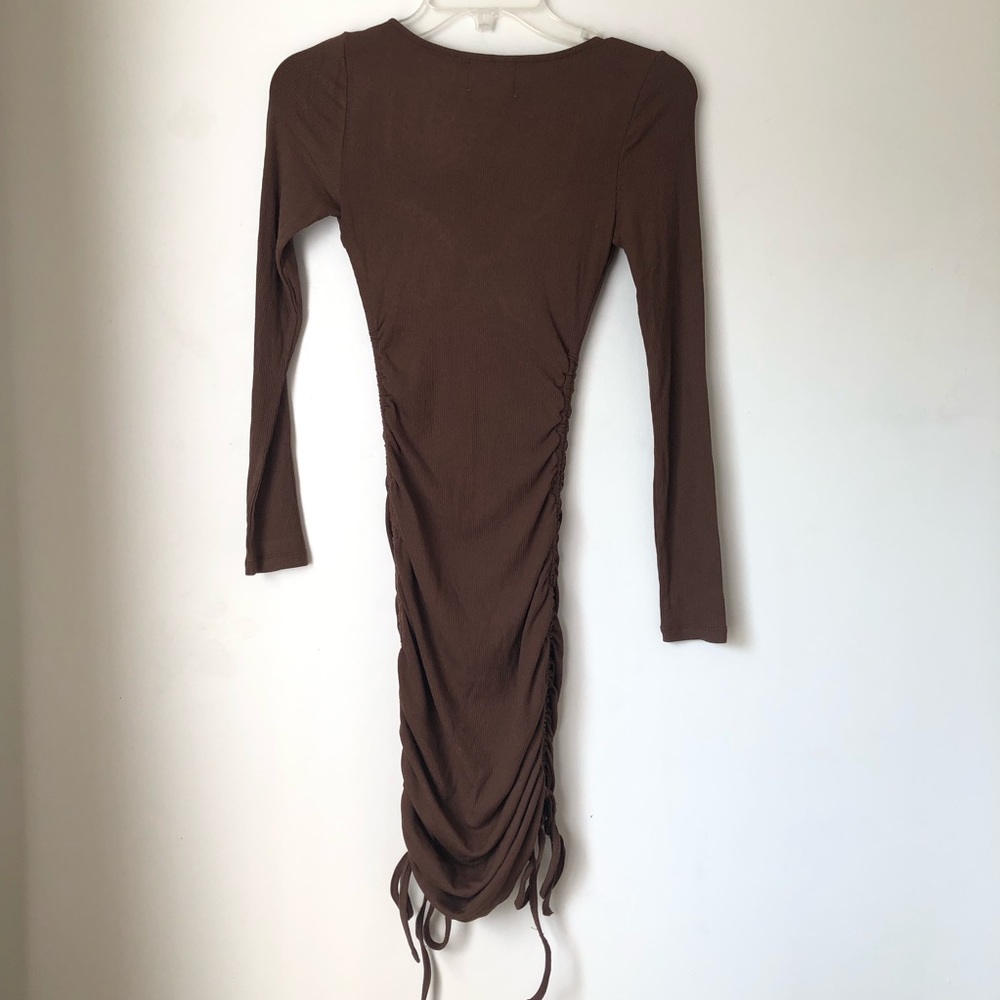 Princess Polly Neive Brown Long Sleeve Bodycon Ruched Mini Dress 0 - Picture 9 of 10